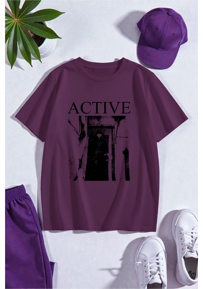 Uyguntarz Unisex Active Baskılı Tasarım Tshirt Mor