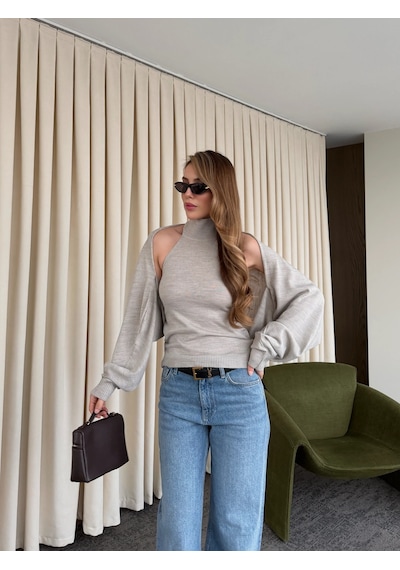 Laluvia Vizon Triko Bolero Takım - 601117 Vizon