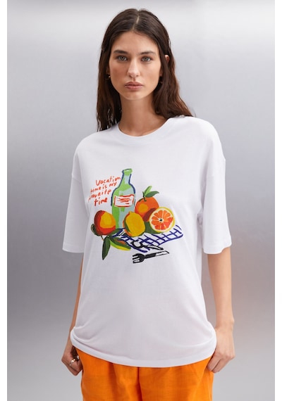 Grımelange Nıtza Kadın %100 Pamuk Oversize Bisiklet Yaka Beyaz T-shirt Grımelange Nıtza Kadın %100 Pamuk Oversize Bisiklet Yaka Beyaz T-shirt