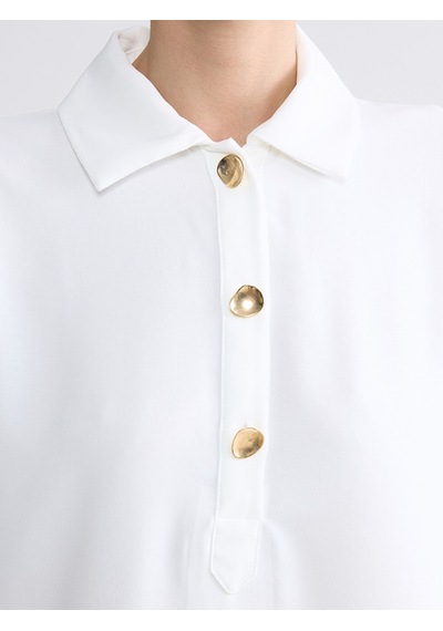 Lcw Everyday Beyaz Polo Yaka Oversize Armürlü Kadın Tunik