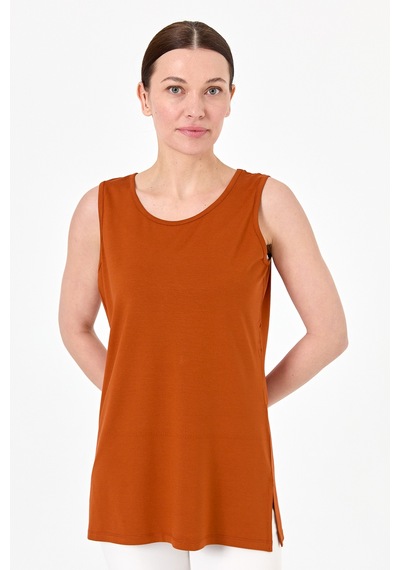 Kadın Askılı Penye T-shirt Taba Taba
