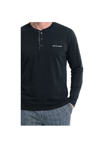 Pierre Cardin 6146 Erkek Uzun Kollu Yakası Düğmeli Pijama Takımı-siyah