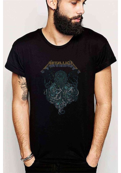 Metallica Ahtabot Rock Metal Müzik Baskılı Siyah Erkek Tshirt