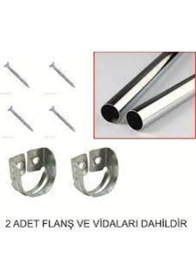 Krom Kaplama Dolap Içi Askı Borusu - Askılık Boru + 2 Adet Flanş Krom
