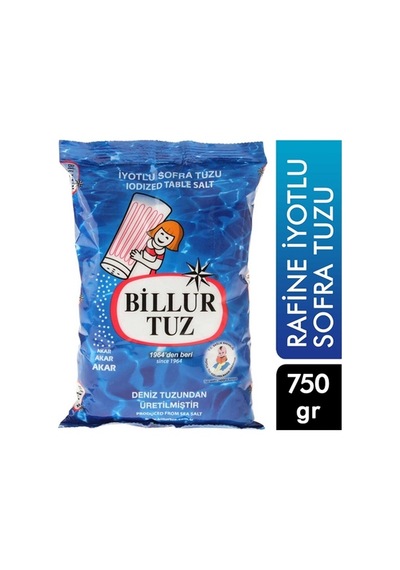 Billur Rafine İyotlu Sofra Tuzu 750 Gr 8'li Paket