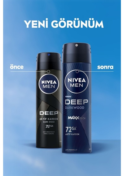Men Erkek Sprey Deodorant Deep Dimension Aktif Karbon 150ml, 72 Saat Anti-perspirant Ter Koruması