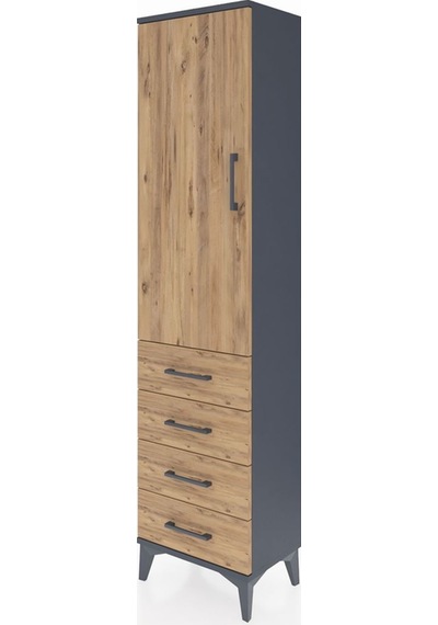 Arges Dolap Tek Raflı 4 Çekmeceli Tek Askılı 44x30x182 Antras... Antrasit