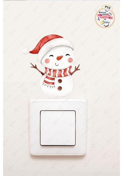 Yeni Yıl Sevimli Kardan Adam Priz Sticker - Yılbaşı Stickerı Dijital Baskı