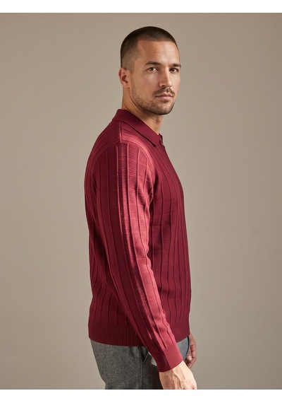 Maccali Erkek Bordo Fitil Detaylı Fermuarlı Polo Yaka Triko Sweatshirt