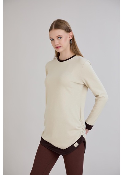 Sortie Collection Yanları Büzgülü Bluz Bej