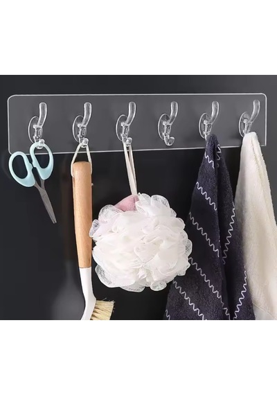 Combo 6'lı Kendinden Yapışkanlı Güçlü Şeffaf Askılık - Kapı Arkası Mutfak Duvar Banyo Askılığı Gri Diğer