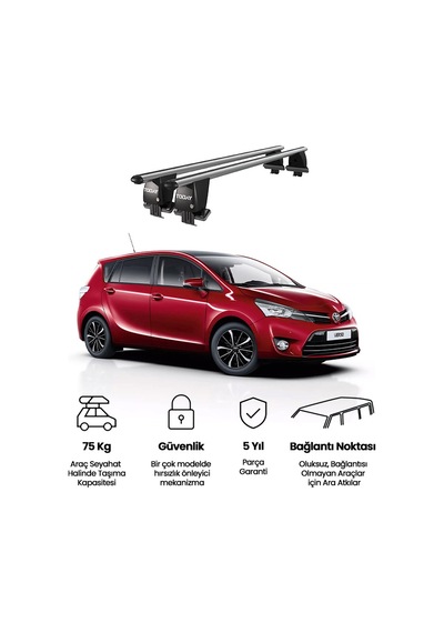 Royal Toyota Verso 2009-2018 Uyumlu Gri Kilitli Ara Atkı Port Bagaj Tavan Barı