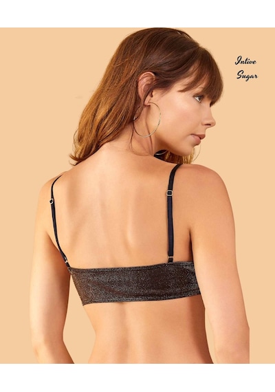 Berrak Bronz Simli İnce Ayarlanabilir Askılı Padli Premium U Yaka Bralet