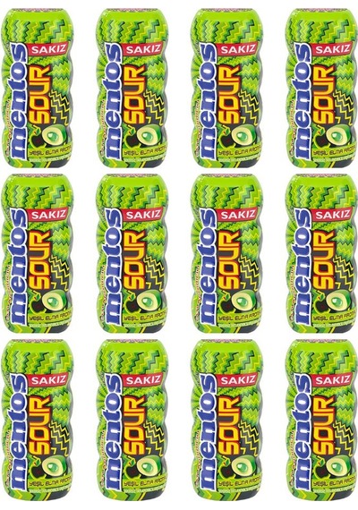 Mentos Sour Yeşil Elma Aromalı Şekersiz Tatlandırıcılı Ekşi Draje Sakız 30 G X 12 Adet