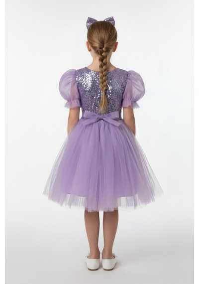 Mnk Baby & Kids Balon Kol Pul Payet Kız Çocuk Tütü Elbise M00751 Lila