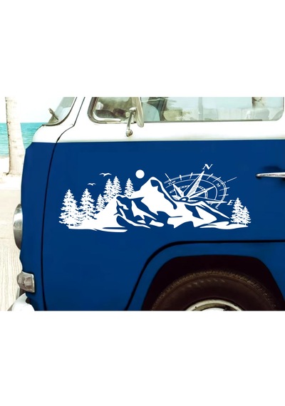 Pusula Dağ Orman Sticker - 4x4 Kamp Adventure Pickup Karavan Araba Sticker - Araç Araba Cam Sticker - 00303 80 Cm