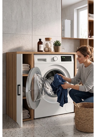 Naome Beyaz Meşe Tek Katlı Çamaşır Makinesi Dolabı Çok Amaçlı Banyo Dolabı Raflı Meşe Tek Naome Naome Beyaz Meşe Tek Katlı Çamaşır Makinesi Dolabı Çok Amaçlı Banyo Dolabı Raflı Meşe Tek Naome