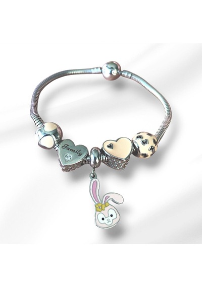 Rabbit Family Charm Çelik Bileklik Çok Renkli