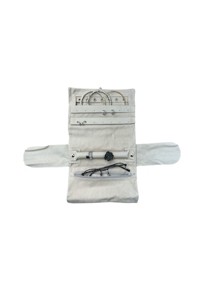 Kadife Takı Ve Mücevher Seyahat Rulo Düzenleyicisi Krem 35x20 Cm Krem