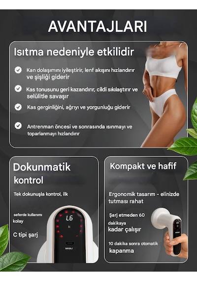 5 Başlıklı 6 Kademeli 3 Fonksiyonlu Şarjlı Tüm Vucut İçin Masaj Aleti Özel Antiselülit Masaj Cihazı Vücut  Beyaz