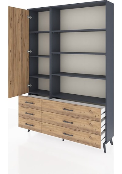 Arges Dolap 8 Raflı 6 Çekmeceli Tek Kapaklı 132x30x195 Antrasit-çam/çam Atlas Çam/atlas Çam Arges Dolap 8 Raflı 6 Çekmeceli Tek Kapaklı 132x30x195 Antrasit-çam/çam Atlas Çam/atlas Çam