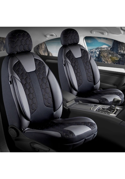 Honda Civic Uyumlu Deri Detaylı Oto Koltuk Kılıfı Ön Arka Takım Cyrus Siyah