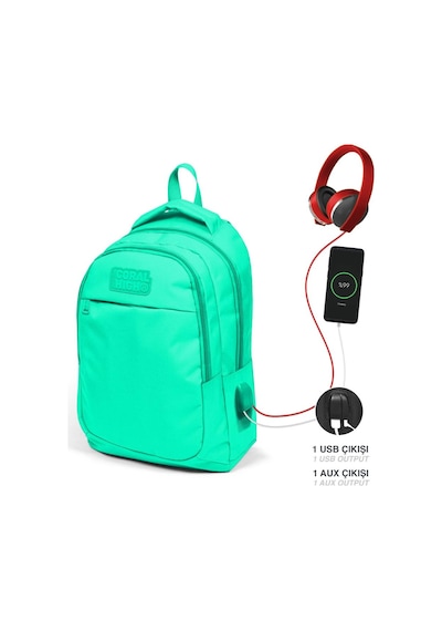 Coral High Kids Su Yeşili Üç Bölmeli USB Şarjlı Kulaklık Çıkışlı Okul Sırt Çantası 24309