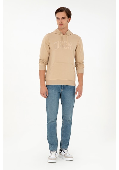 U.S. Polo Assn. Erkek Regular Fit Kapüşonlu Kum Basic Sweatshirt 50295175-VR085