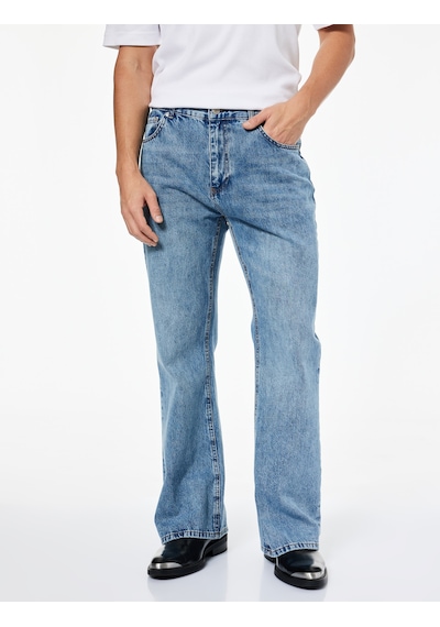 Koton Pamuklu Cepli İspanyol Paça Jean Pantolon Orta İndigo 6wam40193nd İndigo