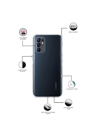 Oppo Reno 6 4G Kılıf Kamera Korumalı Tıpalı Şeffaf Silikon Kapak