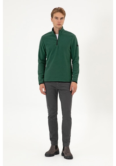 U.S. Polo Assn. Erkek Regular Fit Koyu Yeşil Polar Yarım Fermuarlı Basic Sweatshirt 50313777-VR079