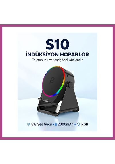 Gees Global S10 5w Bluetooth + Temasıyla Ses Yükselten İndüksiyon Hoparlör 2000 Mah Rgb Işıklı Standlı 5in Speaker Gbzs
