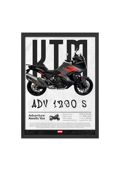 Ktm Adv 1290 S Siyah Ahşap Çerçeveli Poster, Dekoratif Motosiklet Duvar Tablosu