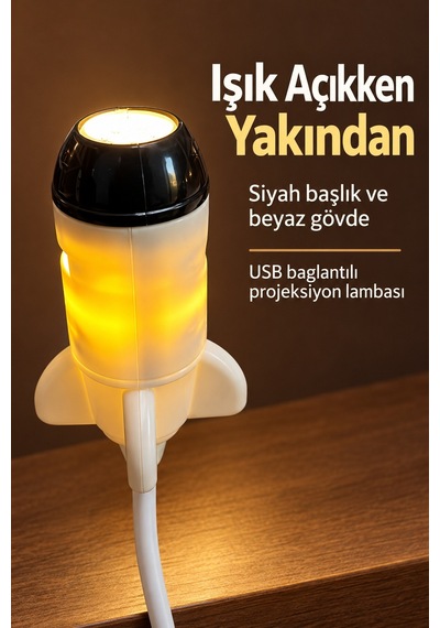 Usb Projeksiyon Lambası Değiştirilebilir Desen Kartlı Roket Tasarımlı
