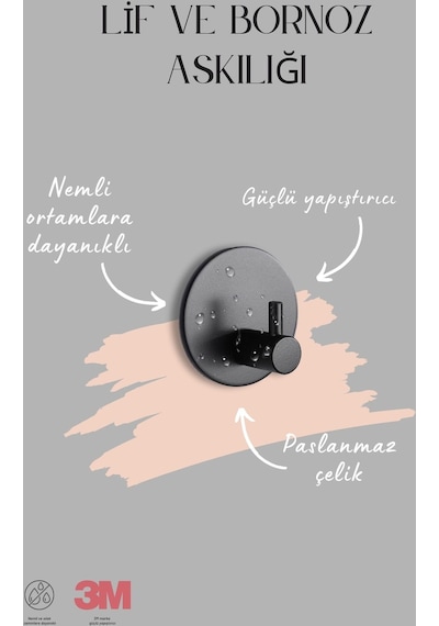 Zift Unique 4 Adet Paslanmaz Çelik Siyah Banyo/Bornoz/Havlu Askısı Siyah