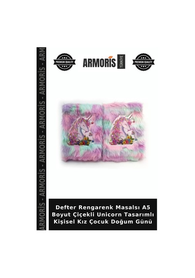 Defter Rengarenk Masalsı A5 Boyut Çiçekli Unicorn Tasarımlı Kişisel Kız Çocuk Doğum Günü Çok Renkli