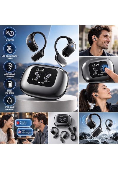 Samsung Galaxy Z Fold 2uyumlu 138 Dil Çeviri Özellikli Bluetooth Kulaklık Dokunmatik Ekranlı Open Ear Kablosuz Kulaklık
