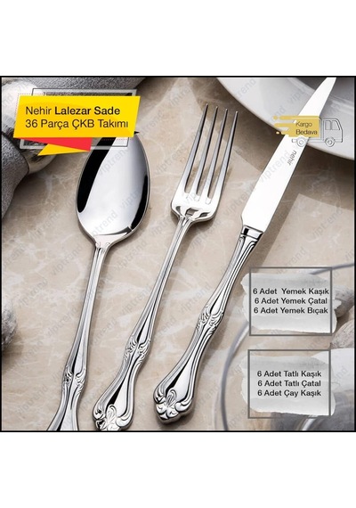 Lalezar Sade 6 Kişilik 36 Parça Çatal Kaşık Bıçak Takımı Çok Renkli
