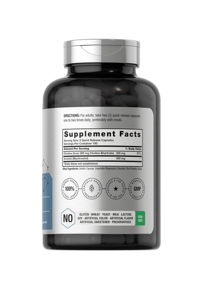 Horbaach Choline Inositol 1000mg 200 Capsules Non-gmo, Gluten...