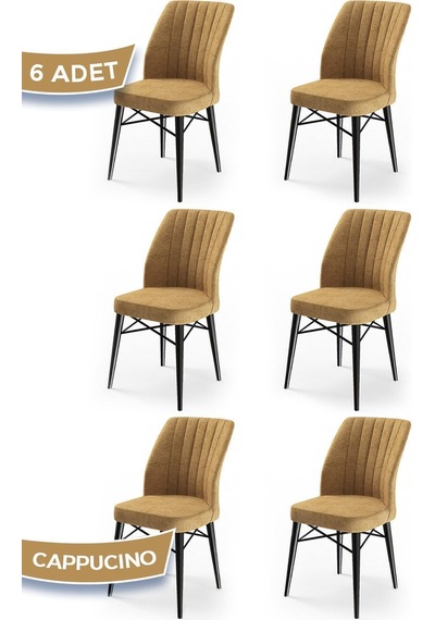 Canisa Concept Flex Serisi, Cappucino Sandalye, Siyah Gürgen Ayaklı 6 Adet Sandalye Cappuccino