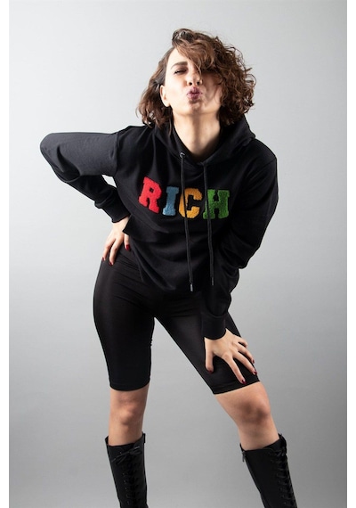 Siyah 2 Iplik Kapüşonlu Sweatshirt Çok Renkli