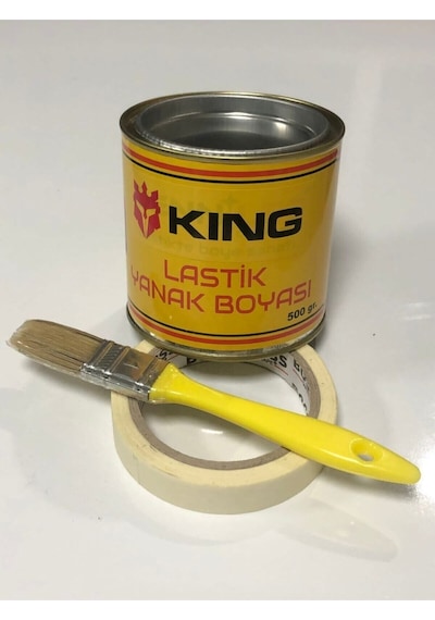 Ahmet Otomotiv Lastik Yanak Boyası Inci Beyazı 500 Gr + Bant + Fırça Komple Set