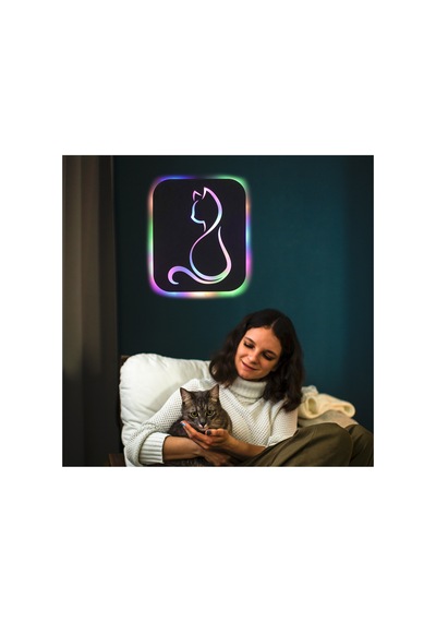 Led Işıklı Kişiselleştirilebilir Kedi Temalı Tablo Gayne Dekoratif Gece Lambası Çok Renkli - 737293250 Çok Renkli