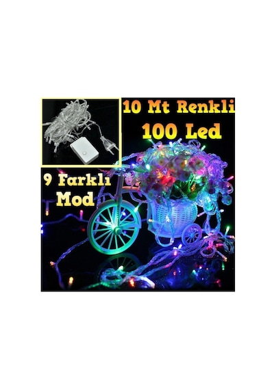 10 Mt 100 Led Işık Renkli Noel Yılbaşı Agaç Süsleme Led Süs 9 Fon Diğer