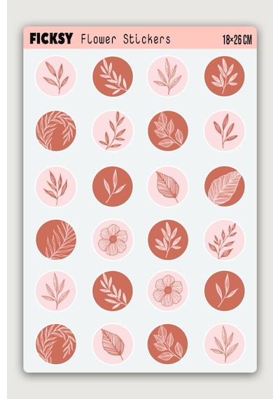 Çiçek Sticker Seti - 24 Adet Yuvarlak Etiket Çıkartma Diğer