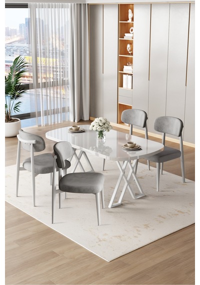 Canisa Jolin Serisi Mdf 90x168 Beyaz Mutfak Masa Takımı 4 Gri Metal Sandalye Beyaz Masa, Gri Sandalye Canisa Jolin Serisi Mdf 90x168 Beyaz Mutfak Masa Takımı 4 Gri Metal Sandalye Beyaz Masa, Gri Sandalye
