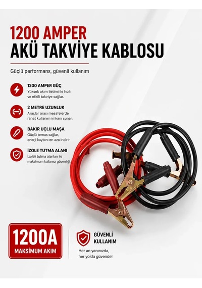1200 Amper Akü Takviye Kablosu 2 Metre Bakır Uçlu Diğer 23124990