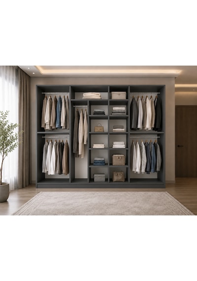 Lebon Tamamı Mdf 7 Kapaklı Dolap Gardırop Füme Antrasit