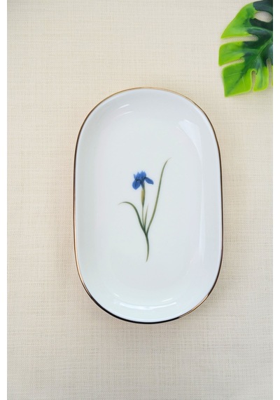 Tabak Evi Porselen Natura İris Altın Yaldızlı Oval Kayık Tabak 18x11x2,50cm Tekli Çok Renkli