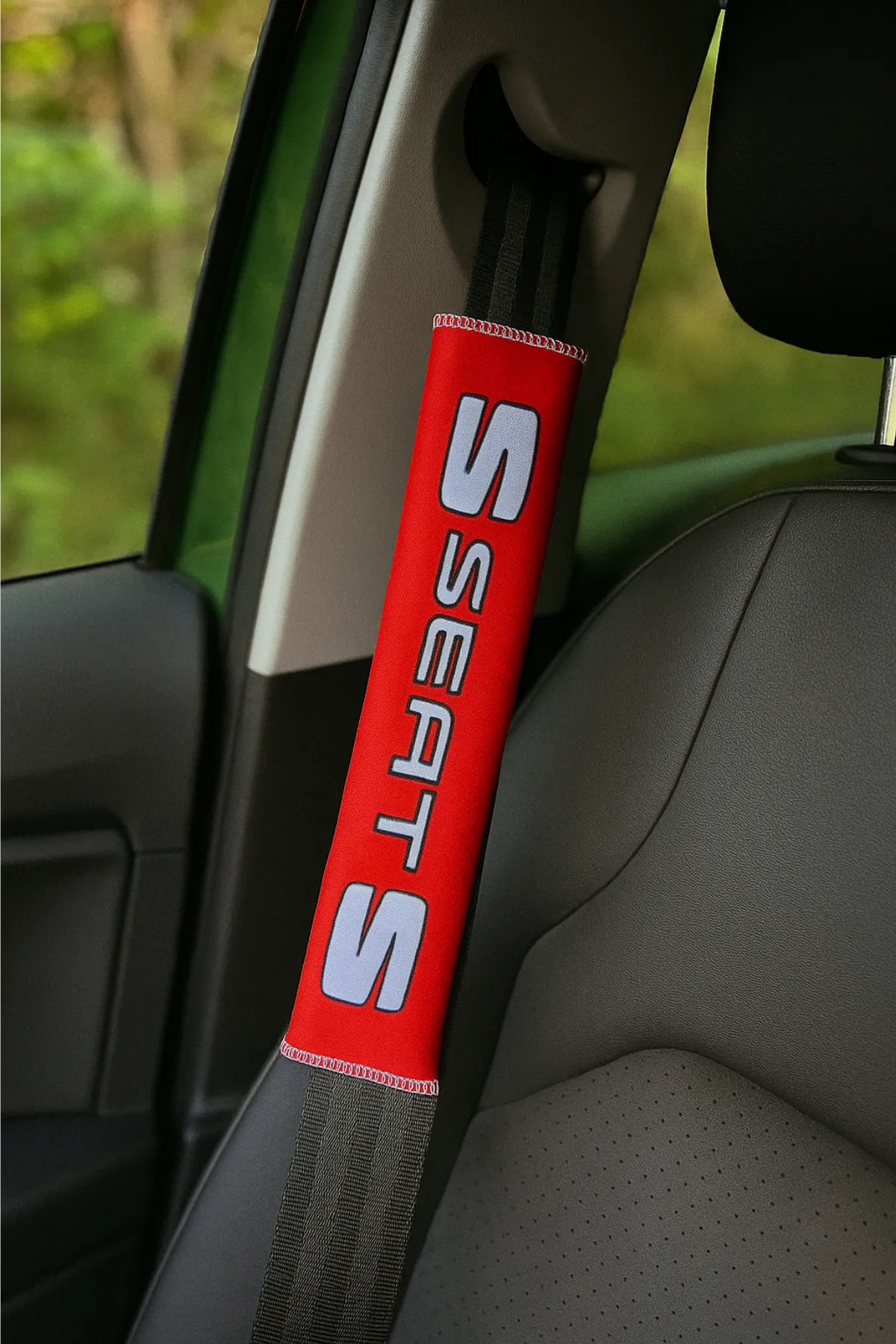 Seat Dijital Baskılı Kırmızı Araç Emniyet Kemer Pedi / 2 Li Set Şık Ve Konforlu Seyahat Aksesuarı
